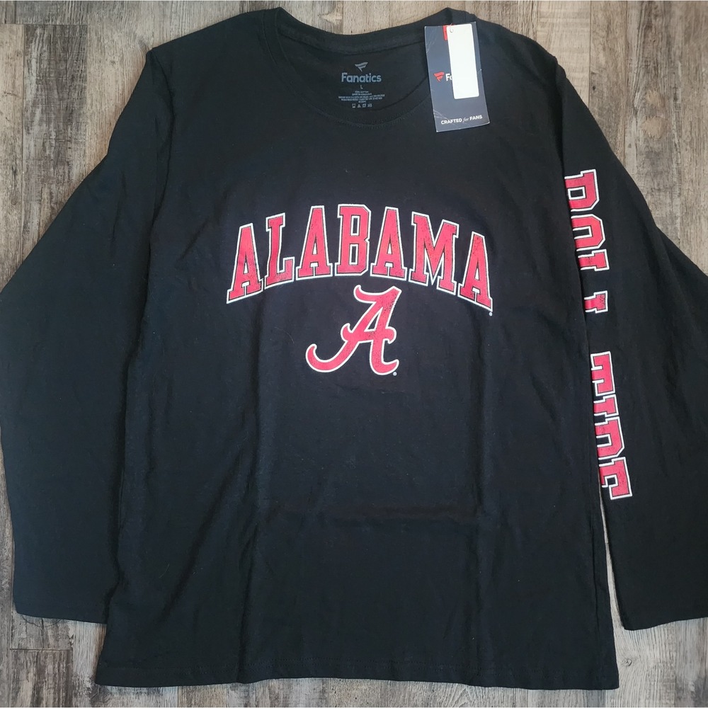 Fanatics Alabama Crimson Tide Shirt Mens L Black Red Roll Tide Long Sleeve Tee
